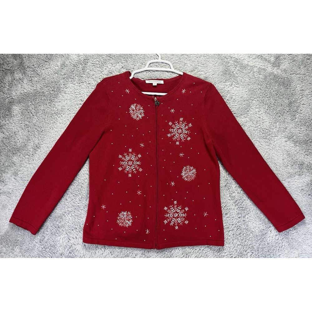 Mercer Street Studio Womens M Christmas Cardigan Red Snowflake Beaded Holiday